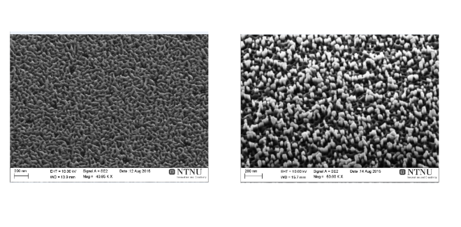 Growth comparison between double (left) and normal Ga flux rate (right). Two dimensional film is dominating in the left picture